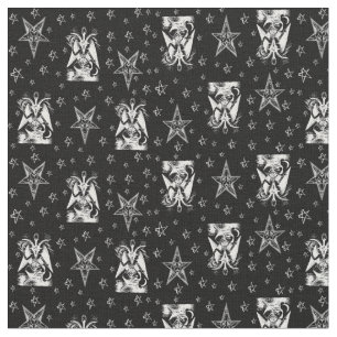 Baphomet Bone Pentagrams Occult Goth Fabric Stoff
