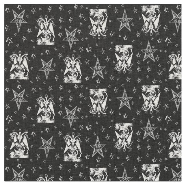Baphomet Bone Pentagrams Occult Goth Fabric Stoff (Nahaufnahme)