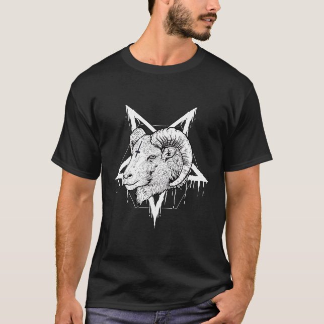 Baphomet Church of Satan Auf dem Kopf Symbol Kreuz T-Shirt (Vorderseite)