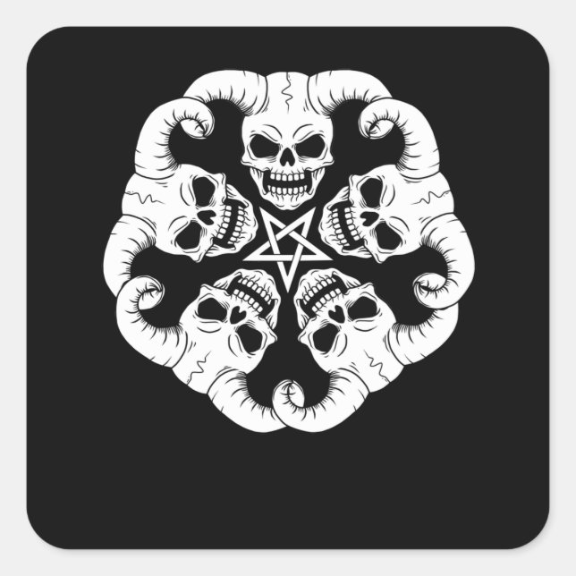 Baphomet Geschenke Frauen Lucifer 666 Schädel Pent Quadratischer Aufkleber (Vorderseite)
