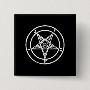 Baphomet Inverted Pentagram Goat Satanic Logo Button