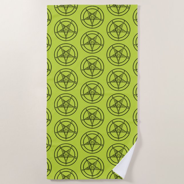 Baphomet Pentagram Lime Green Satanic Strandtuch (Vorderseite)