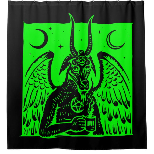 Baphomet Pentagram Mond Kaffeemödeme grün Duschvorhang (Vorderseite)