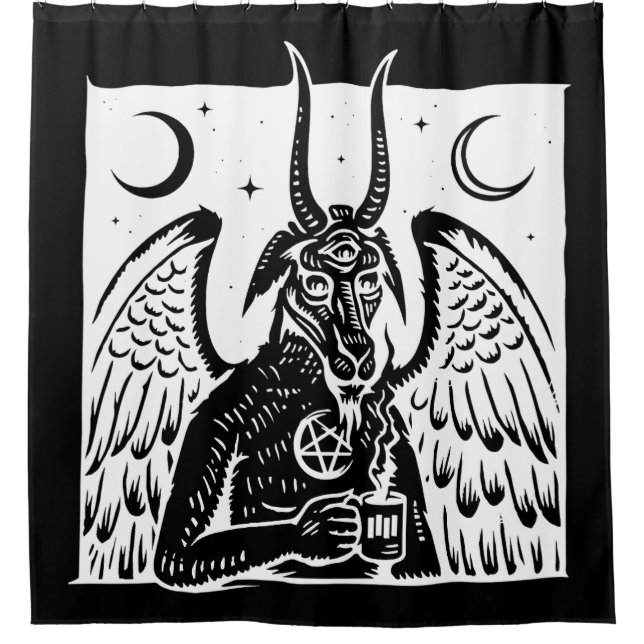 Baphomet Pentagram Mondkaffeemon Schwarz-weiß Duschvorhang (Vorderseite)