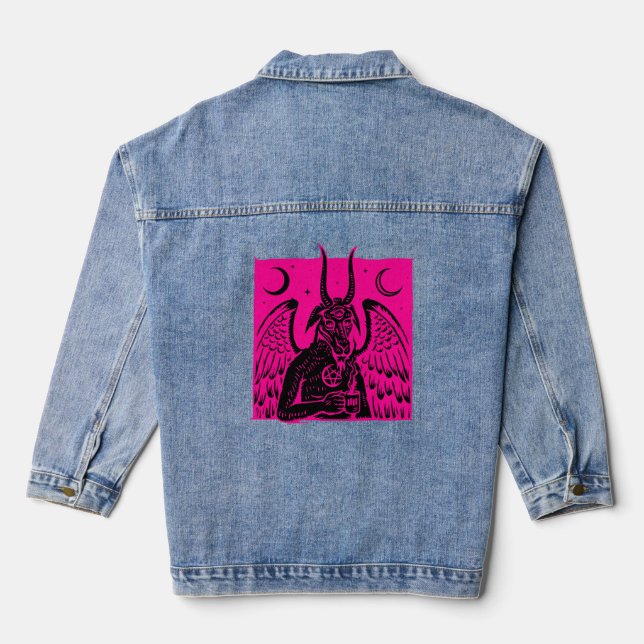 Baphomet Pentagram Moon Kaffeemödeme heiß rosa Jeansjacke (Rückseite)