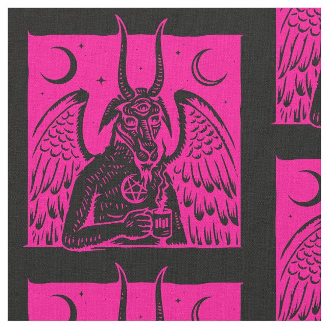 Baphomet Pentagram Moon Kaffeemödeme heiß rosa Stoff (Nahaufnahme)