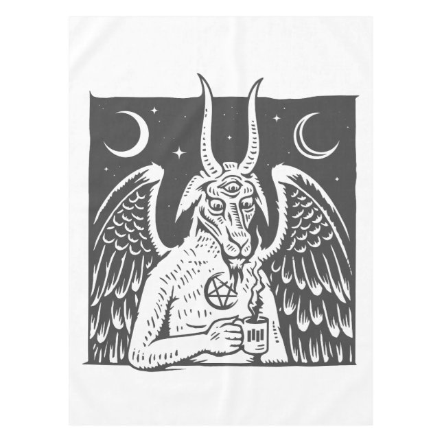 Baphomet Pentagram Moon Kaffeemödeme weiß Tischdecke (Vorderseite)