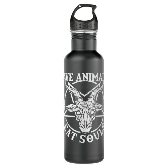 Baphomet & Pentagram, Save Animal Eat Souls Gothic Edelstahlflasche (Vorderseite)