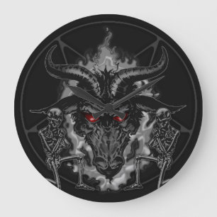 Baphomet Pentagram-Schwarz-Metall Große Wanduhr