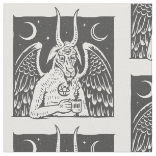 Baphomet Pentagramm Mond Kaffee Dämon weiß Stoff