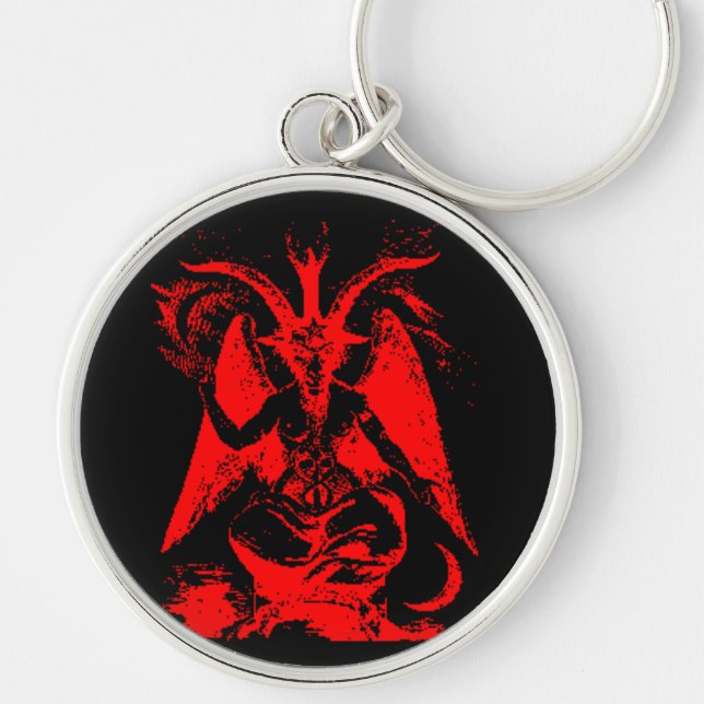 Baphomet rote silberne Schlüsselkette Schlüsselanhänger (Vorne)