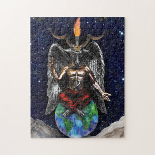 Baphomet Sabbatical Goat Black Night Earth Puzzle