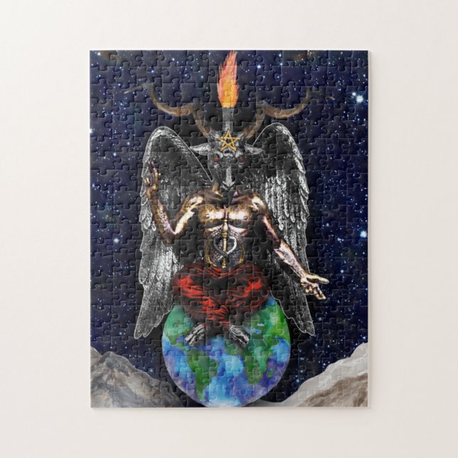 Baphomet Sabbatical Goat Black Night Earth Puzzle (Vertikal)