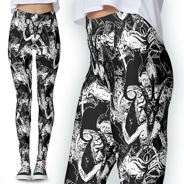 Baphomet Satanic Black and White Gothic Devil Leggings (Von Creator hochgeladen)