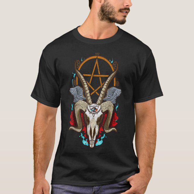 Baphomet Satanic Goat Ram Head Lucifer Eye Hallowe T-Shirt (Vorderseite)