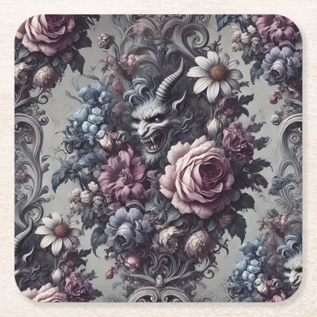 Baphomet's Bouquet - Gotische Blüte Rechteckiger Pappuntersetzer (Vorderseite)