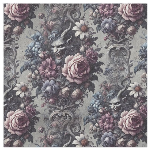 Baphomet's Bouquet - gotische klassische Tile Stoff (Nahaufnahme)