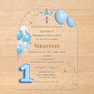 Baptism and first birthday acrylic with balloon acryleinladungen