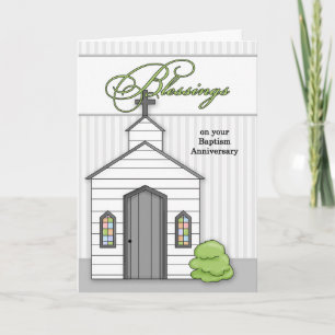 Baptism Anniversary Blessings Chapel with Stripes Karte