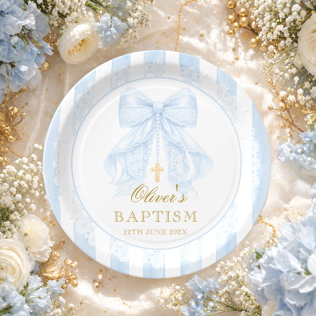 Baptism Blue Bow Baby Boy Pappteller (Von Creator hochgeladen)