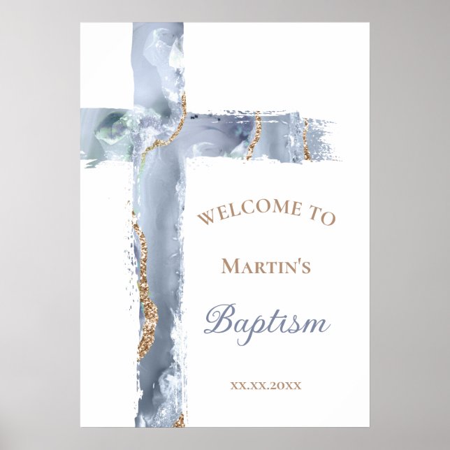 Baptism | blue cross welcome sign poster (Vorne)
