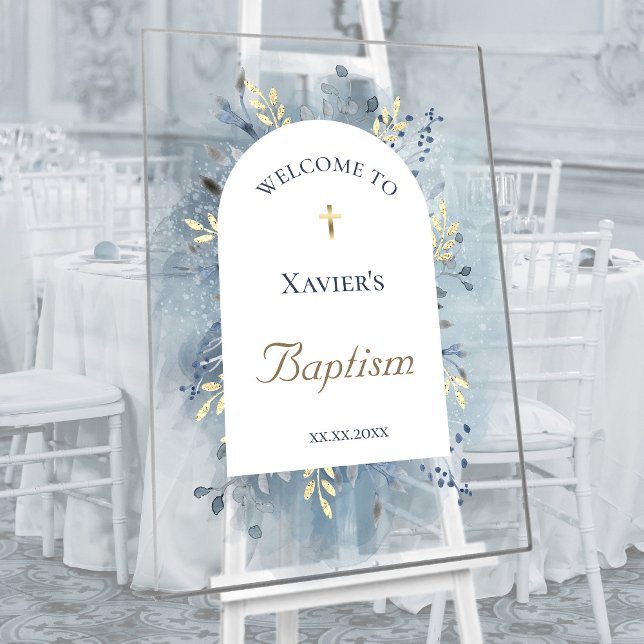 Baptism blue foliage clear welcome sign acrylschild (Von Creator hochgeladen)
