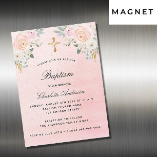 Baptism blush pink floral girl luxury magneteinladung