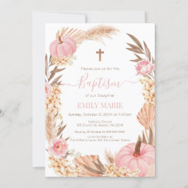 Baptism Boho Pampas Pink Pumpkin Einladung
