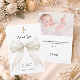 Baptism bow white ivory pearls photo dankeskarte