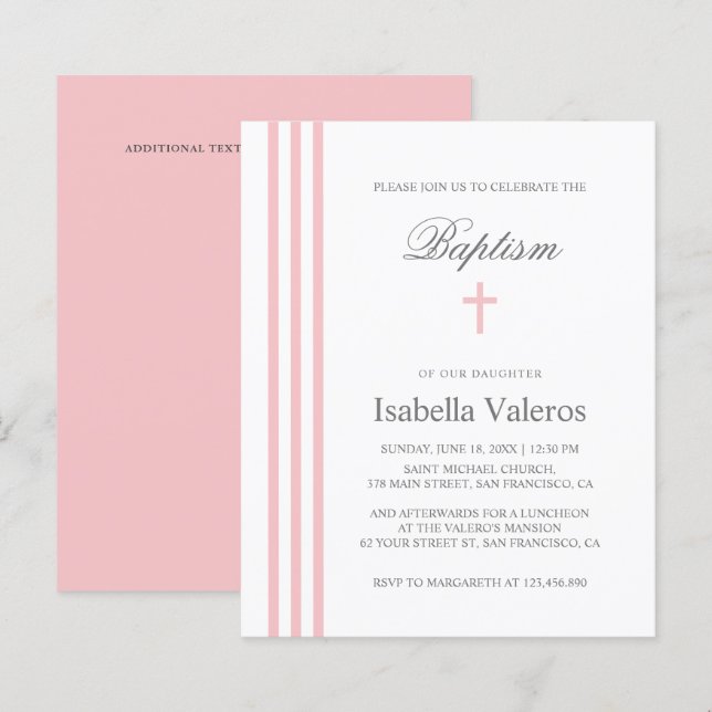 BAPTISM Chic Vertikal gestreift pastellrosa Kreuz (Vorne/Hinten)