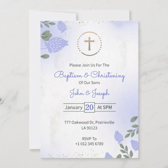 Baptism & Christening Invitation in floral design Einladung (Vorderseite)