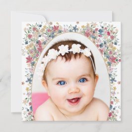Baptism Christening Photo Modern Field Flowers  Einladung