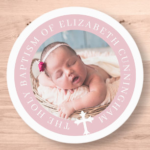 Baptism   Custom Photo and Cross Runder Aufkleber