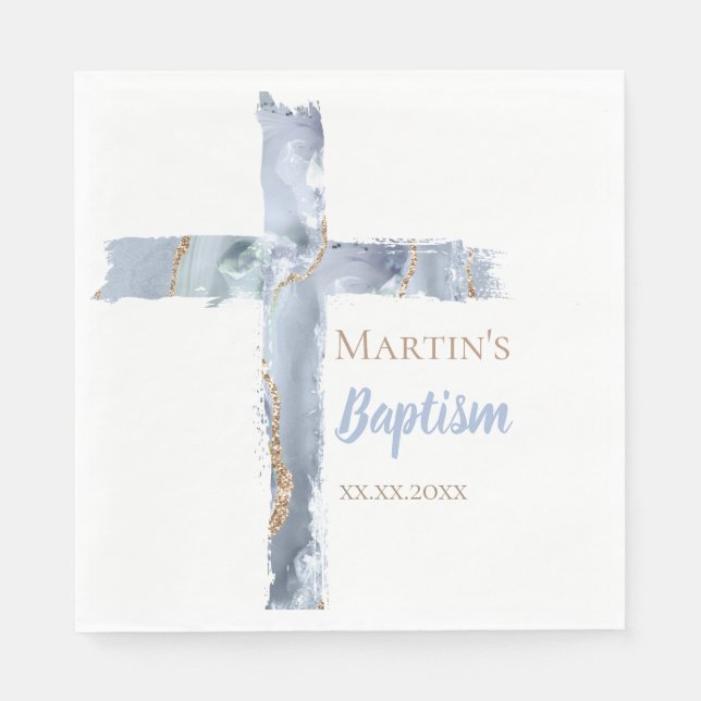 Baptism dusty blue agate Holy Cross Serviette (Vorderseite)