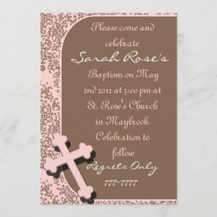 BAPTISM Einladungen PINK DAMASK für GIRLS