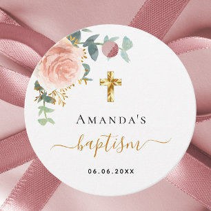 Baptism eucalyptus pink floral girl rose gold geschenkanhänger