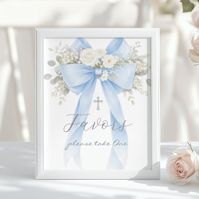 Baptism Favor Blue Bow Eucalyptus Poster (Von Creator hochgeladen)