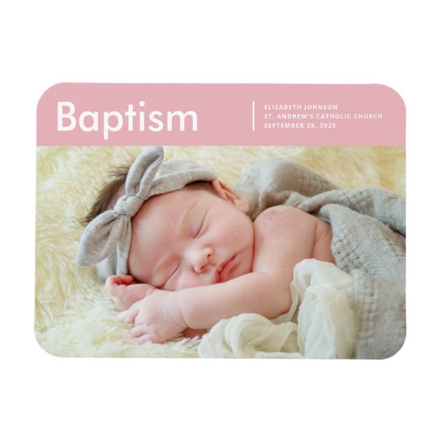 Baptism For Her Modern Minimalist Custom Foto Magnet (Horizontal)