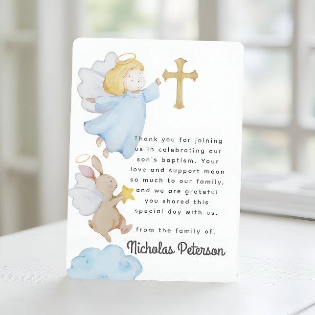 Baptism For Him Watercolor Angels and Cross Dankeskarte (Von Creator hochgeladen)
