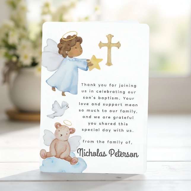 Baptism For Him Watercolor Angels and Cross Dankeskarte (Von Creator hochgeladen)