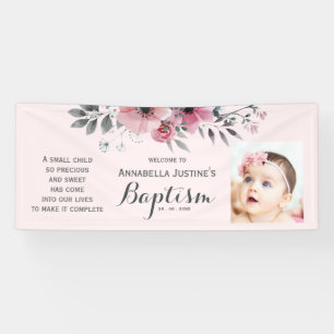 BAPTISM Foto Hübsch Pink Floral Event Party Banner