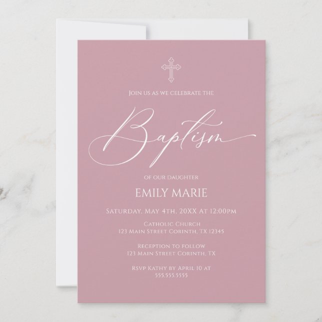 Baptism God Bless Mauve Invitation Einladung (Vorderseite)