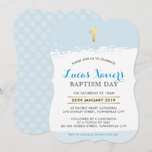 BAPTISM INVENT niedlichen moderne Kreuzpinselblau Einladung
