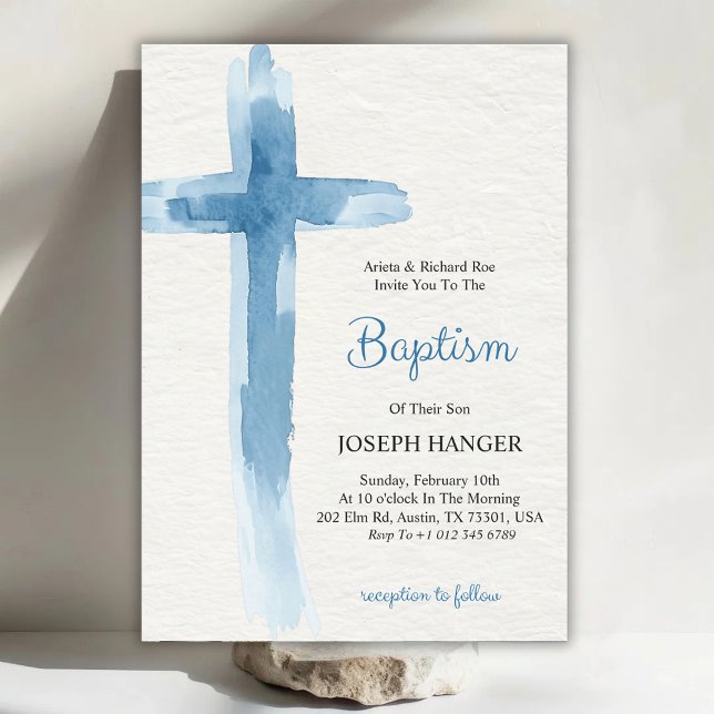 Baptism invitation card featuring blue cross einladung (Von Creator hochgeladen)