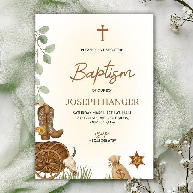 Baptism invitation card with a rustic theme  einladung (Von Creator hochgeladen)