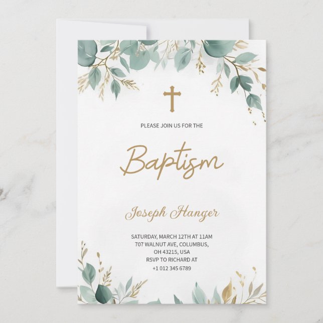 baptism invitation with elegant floral  einladung (Vorderseite)