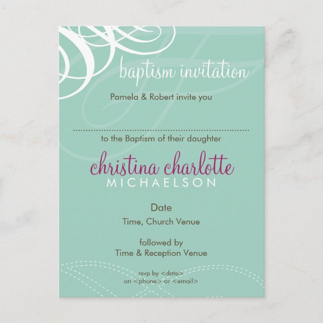 BAPTISM INVITE: Designervogue 2 Einladungspostkarte (Vorderseite)