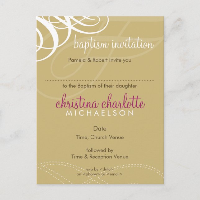 BAPTISM INVITE: Designervogue 5 Einladungspostkarte (Vorderseite)