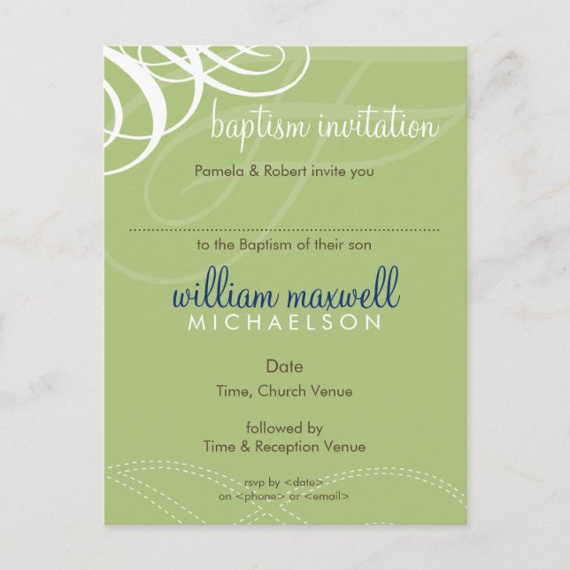 BAPTISM INVITE: Designervogue 8 Einladungspostkarte (Vorderseite)