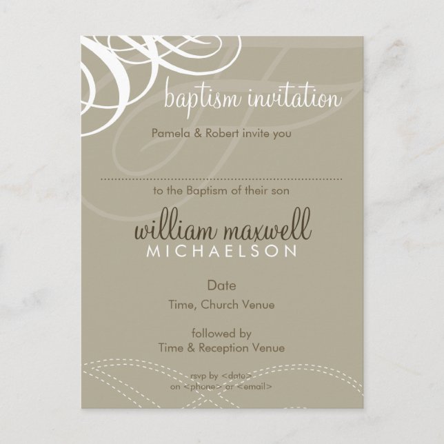 BAPTISM INVITE: Designervogue 9 Einladungspostkarte (Vorderseite)